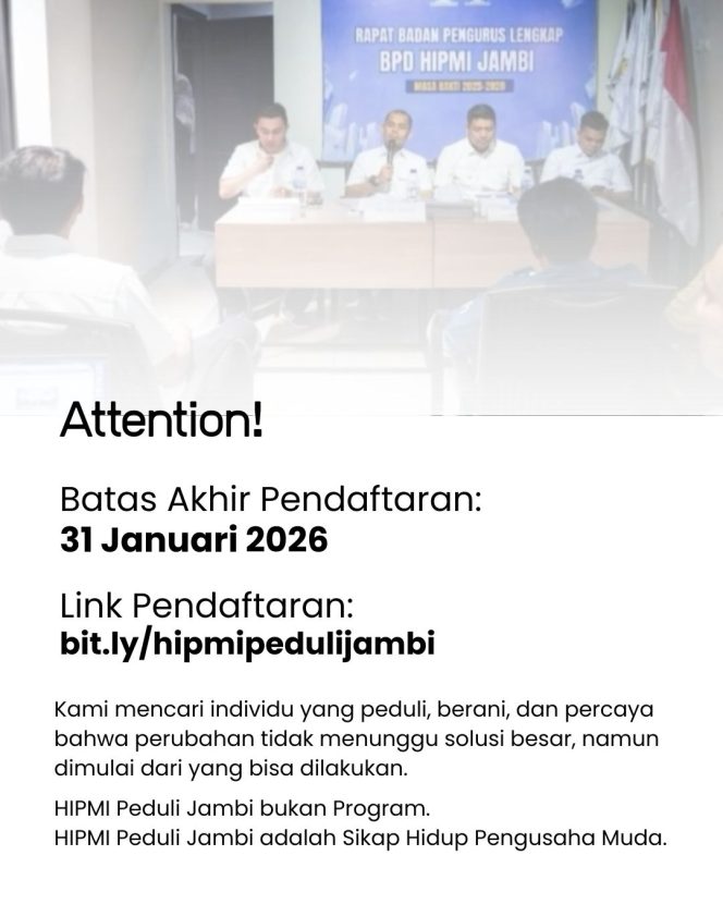 
					HIPMI Peduli Jambi Buka Open Recruitment, Ajak Anak Muda Terlibat dalam Aksi Sosial Nyata