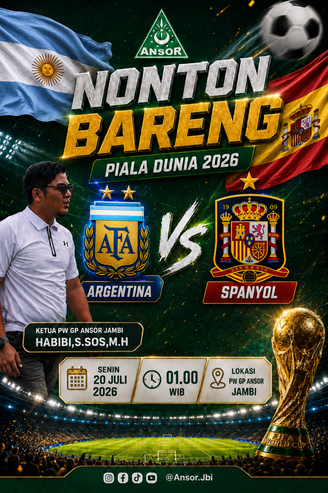 
					Gelar Nonton Bareng Final Piala Dunia 2026 Ketua PW GP ANSOR Jambi Jagokan Argentina Juara